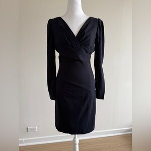 Elie Tahari Black Ruched Wrap Dress with Bishop Sleeves